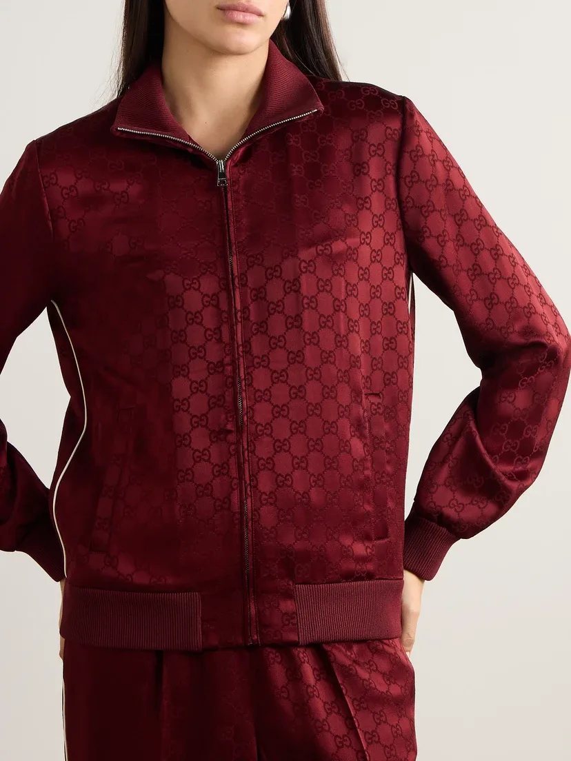 Спортивная куртка GUCCI сатиновый жаккард, свободный крой, бордовый — фото 3