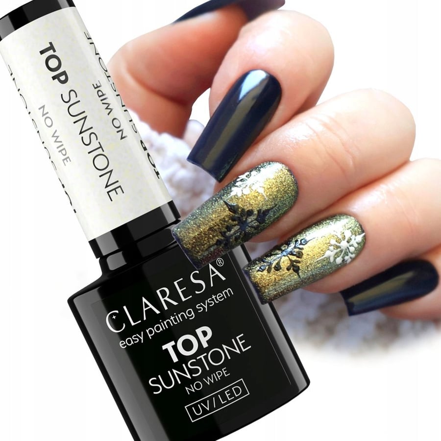

Claresa Top No Wipe Sunstone Hybrid Top Gold Glitter Tafla 5 G Puderek