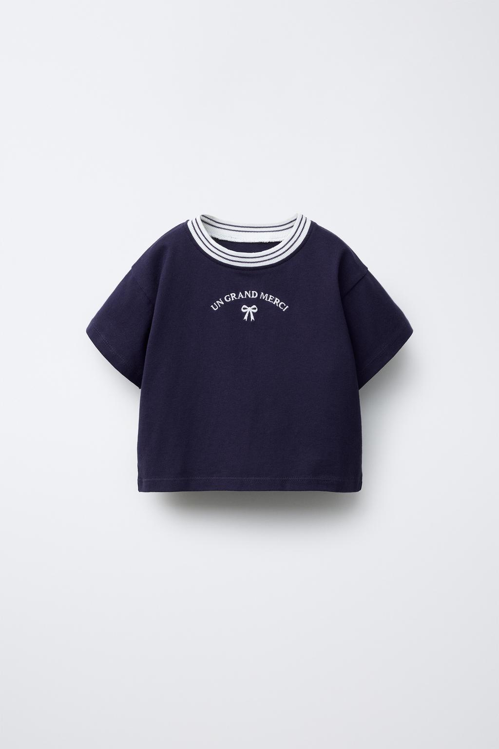 

Футболка с вышитым слоганом ZARA, темно-синий