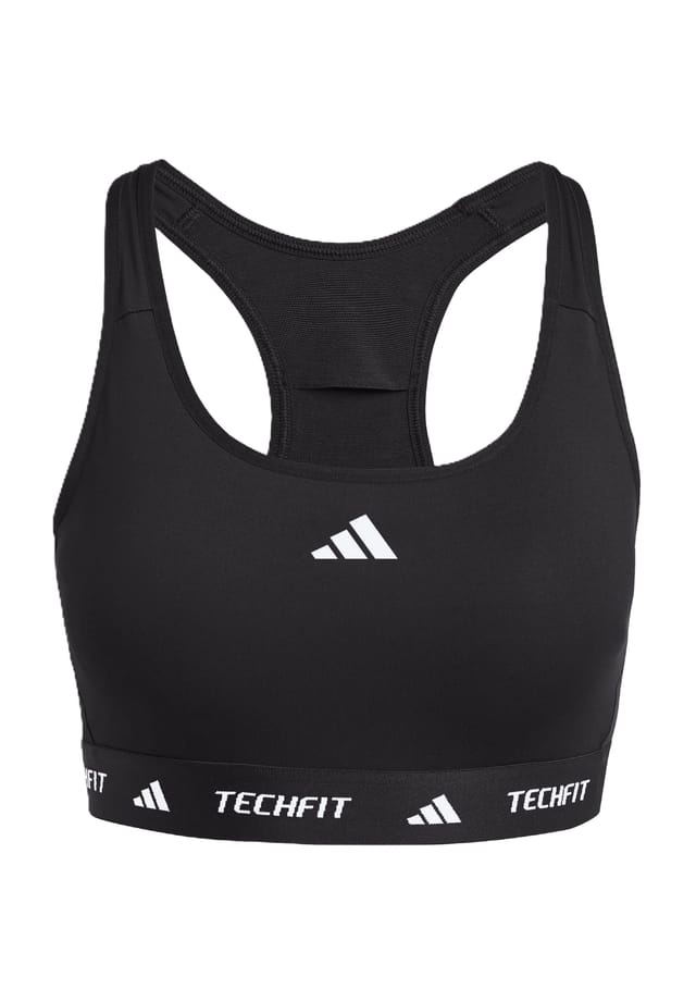 

Спортивный бюстгальтер Techfit с эластичным поясом спинка-борцовка Adidas, черный