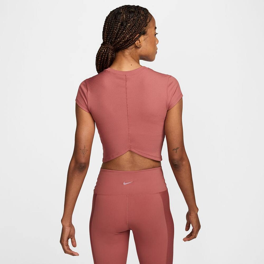 Женский топ Nike One в рубчик с короткими рукавами, цвет Canyon Pink — фото 2