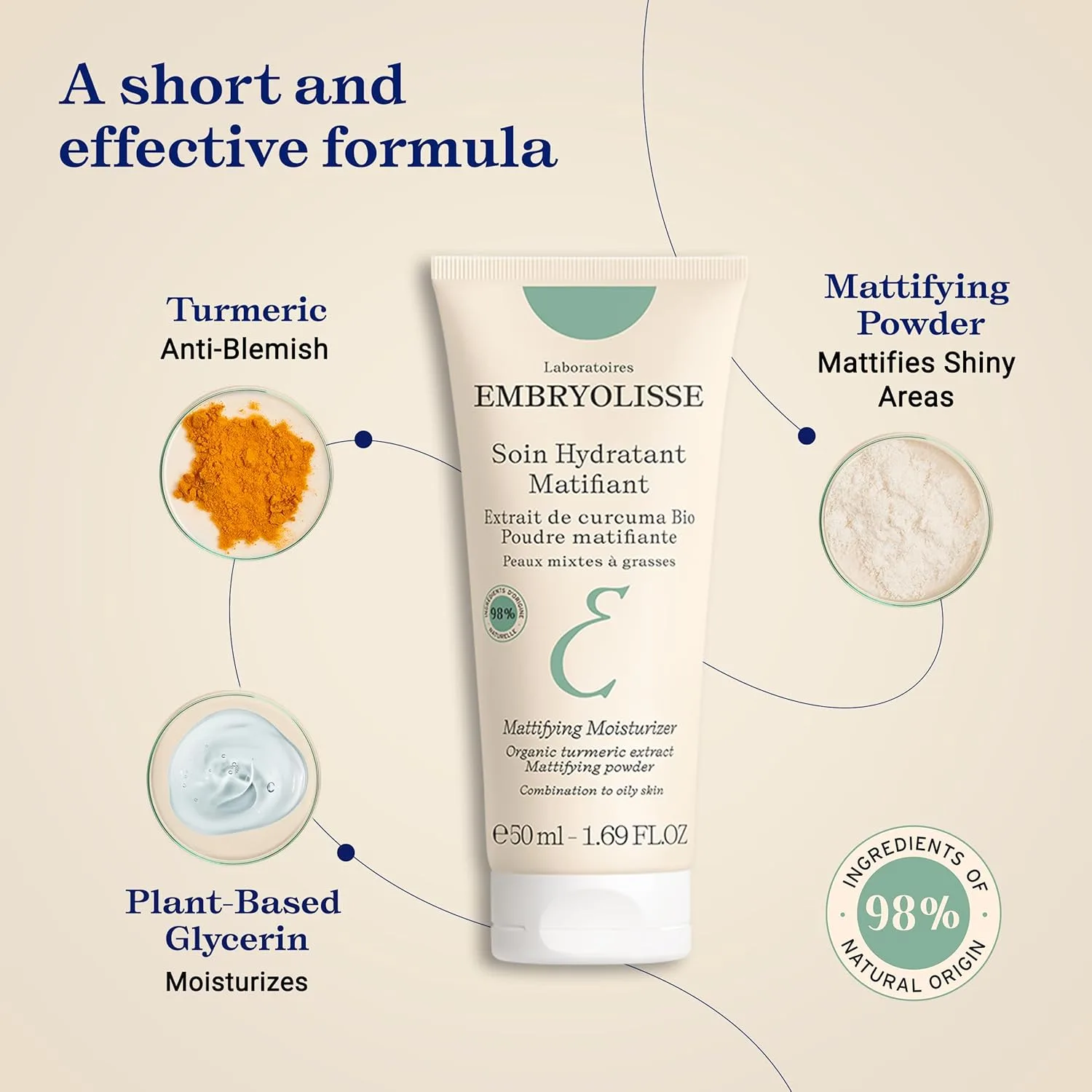 Крем для лица Embryolisse — Увлажняющий Mattifying Moisturizer с экстрактом органической куркумы для контроля, 50 мл — фото 4