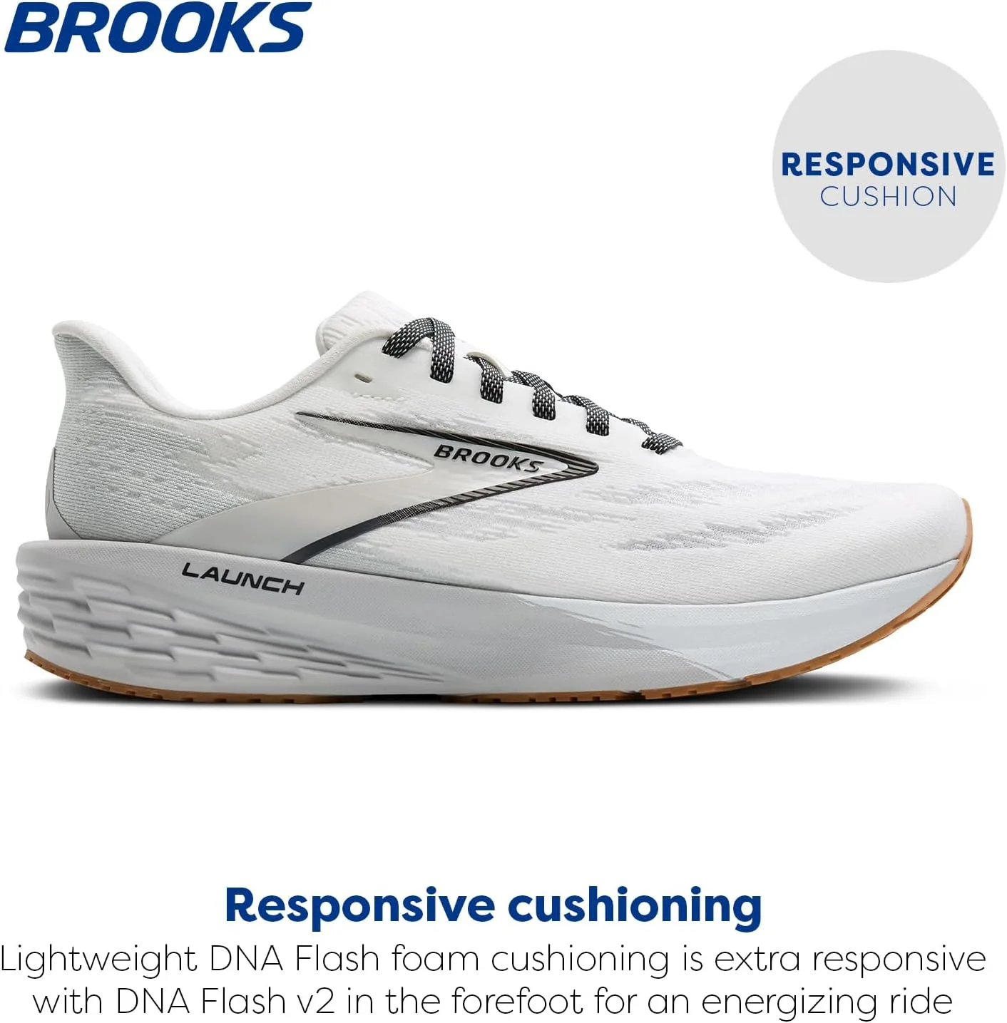 Мужские кроссовки Brooks Launch 11, белый/черный/серый — фото 2