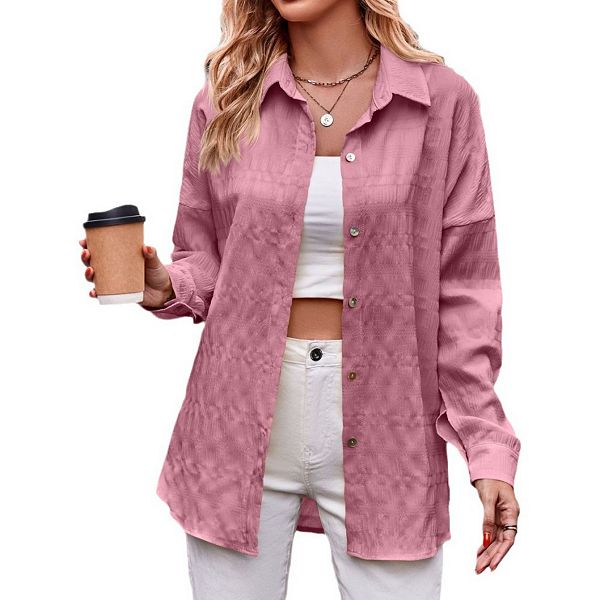 

Женская оверсайз рубашка на пуговицах casual с длинным рукавом и лацканом Yesfashion, Pink