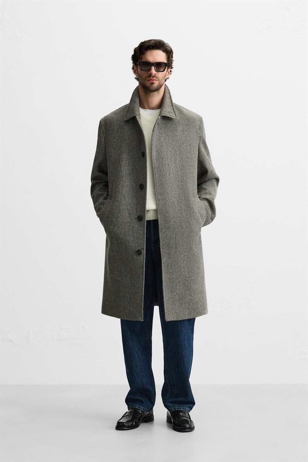 

Пальто с текстурным узором в елочку ZARA, коричневый мергель