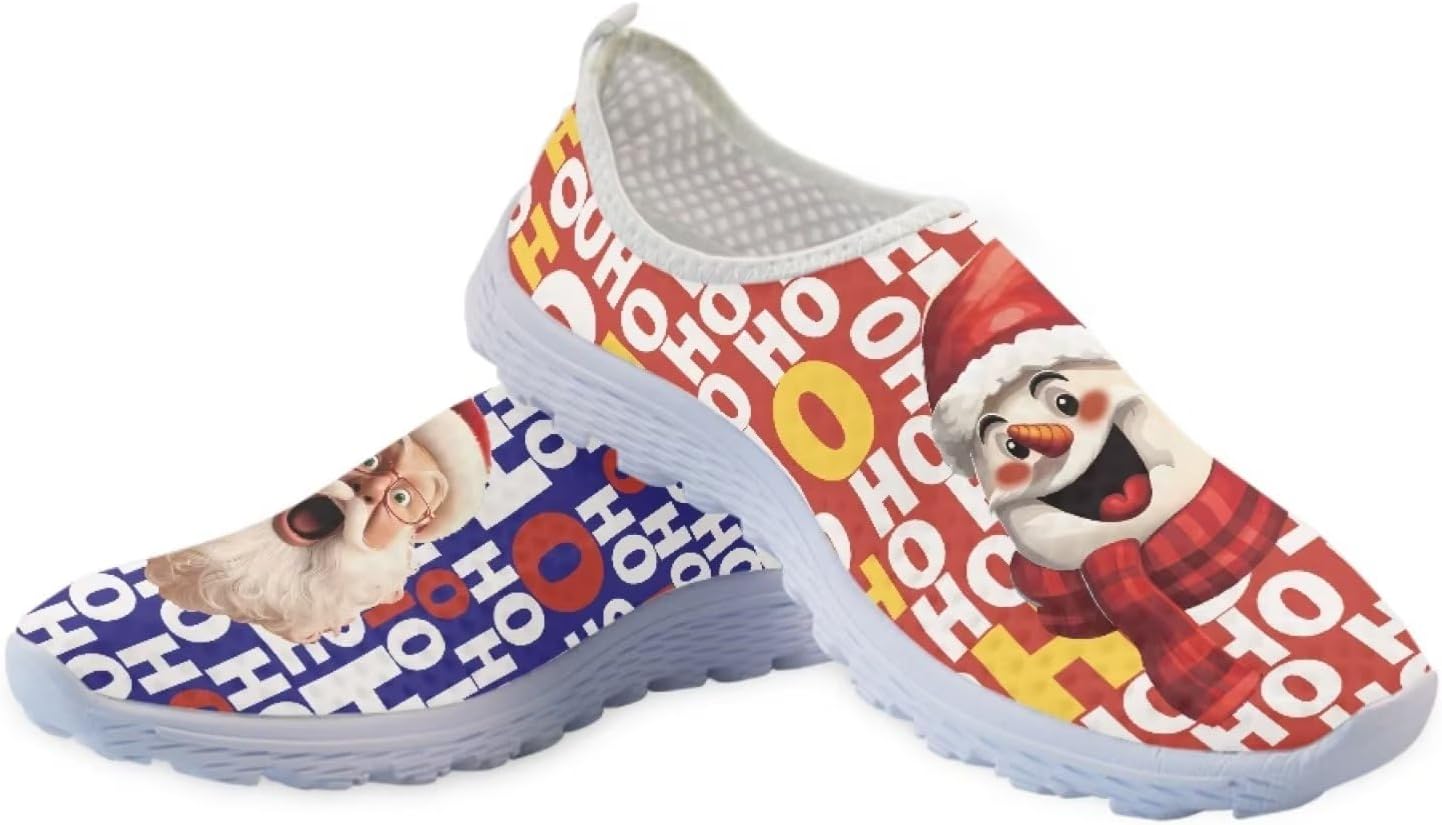 

Кроссовки Belidome для женщин и мужчин, водонепроницаемые слипоны для ходьбы, бега и походов, спортивные, дышащие, легкие, Hoho Santa Claus Snowman