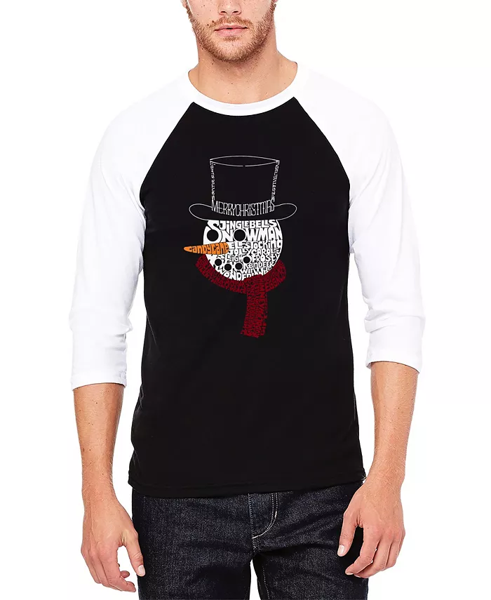 

Мужская футболка с принтом "Snowman Face" и надписью в стиле Word Art, реглан, бейсбольный крой LA Pop Art, мультиколор