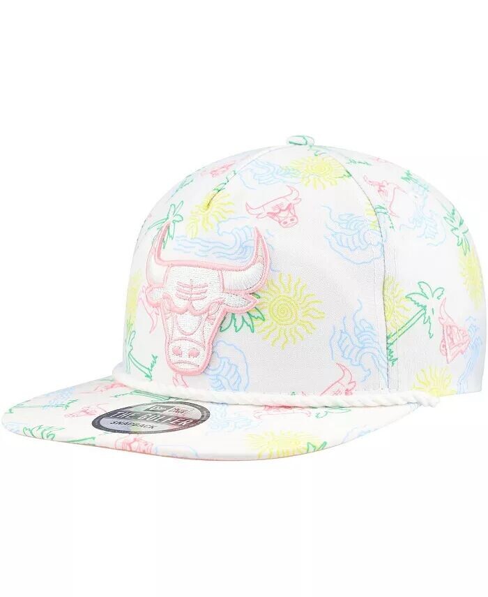 

Мужская белая регулируемая кепка для гольфиста Chicago Bulls Palm Trees and Waves New Era, белый