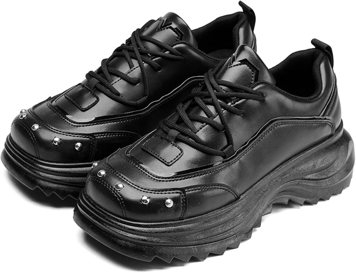 

Мужские кроссовки с массивной подошвой с заклепками и контрастной цветовой отделкой, дышащие, на шнуровке, для устойчивого сцепления и уличного комфорта Kelibasi, черный