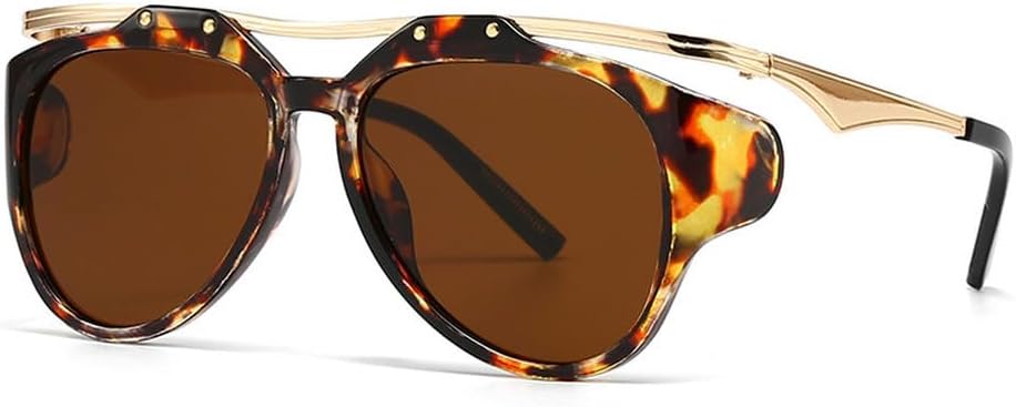 

Модные солнцезащитные очки с двойной перемычкой для женщин, ретро-градиентные, с защитой от УФ-излучения UV400; модные уникальные солнцезащитные очки для мужчин HVTVTLA, Leopard Tea