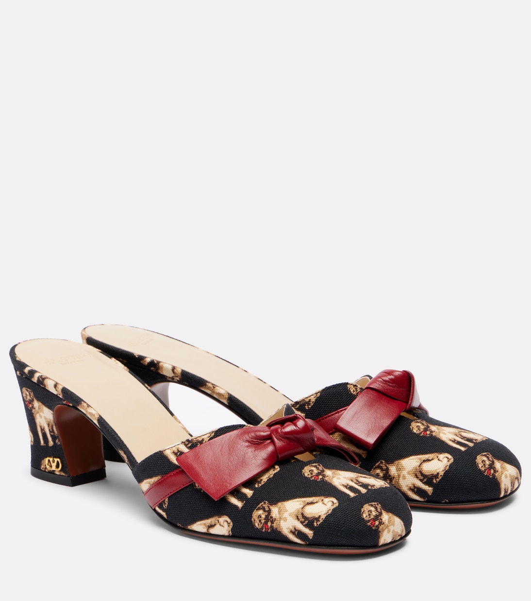 Клетчатые мюли из печатной кожи Knotty 60 Valentino Garavani, Nero-Ivory/Classic Red
