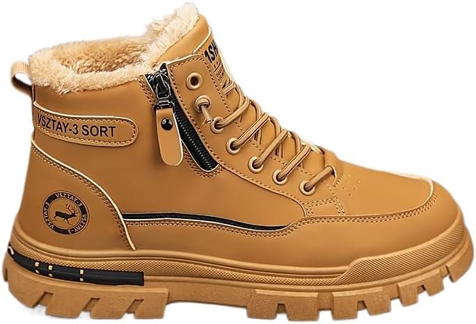 

Мужские повседневные зимние ботинки с флисовой подкладкой, шнуровка, толстая подошва из ПВХ для зимы и осени, удобный круглый носок, повседневные зимние кроссовки Hhhchpm, желтый