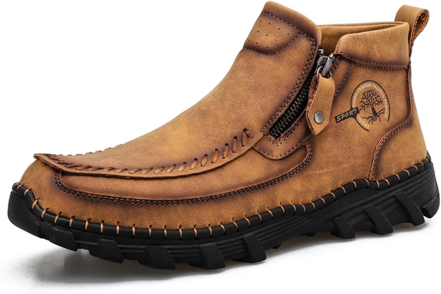 

Мужские ретро мокасины Myallfeet с ручной прошивкой для ходьбы, противоскользящие, с боковой молнией, кожаные, для активного отдыха и вождения, с поддержкой свода стопы, деловые и офисные мокасины, коричневый