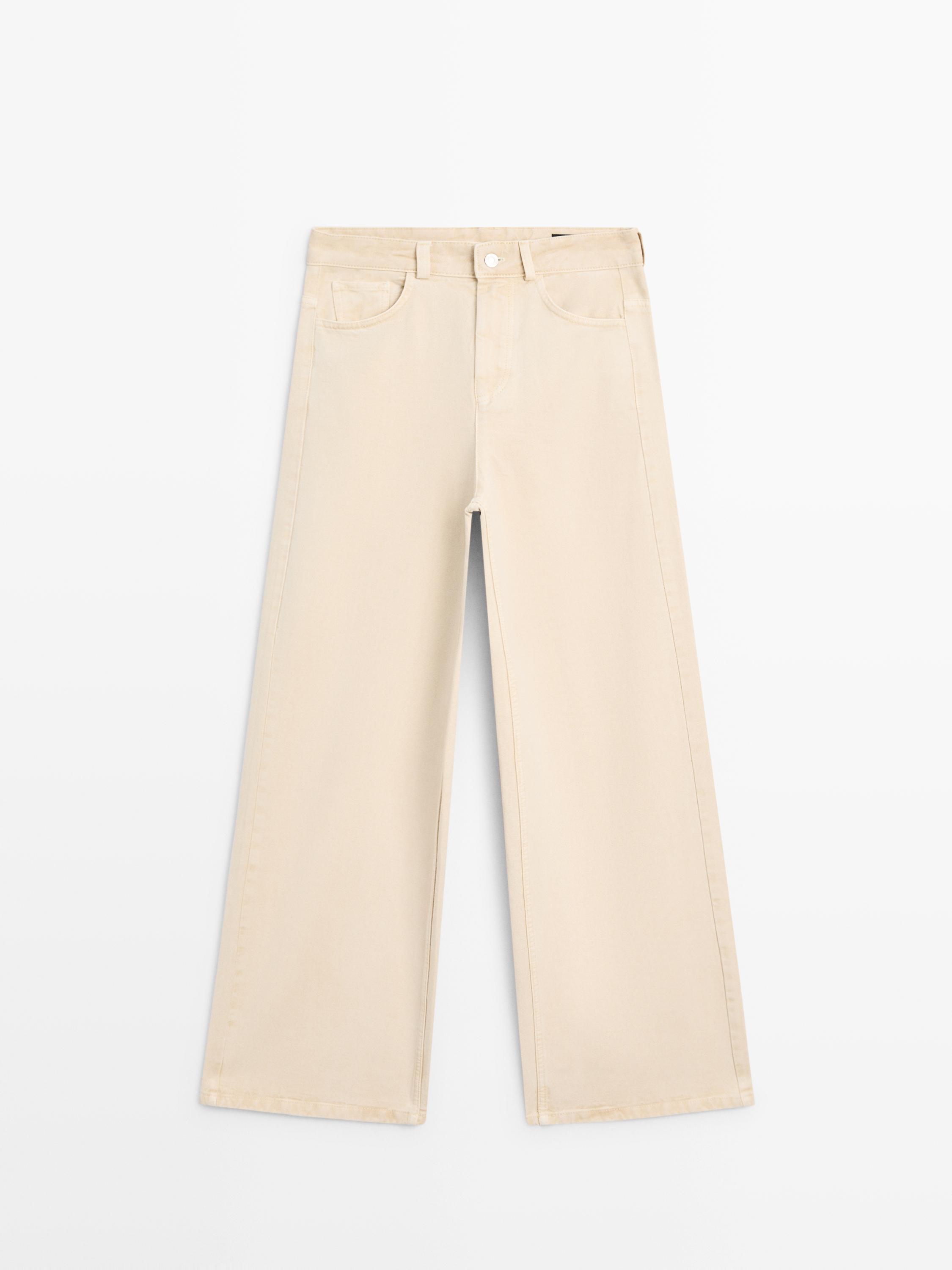 Брюки с низкой посадкой и широкими штанинами Massimo Dutti, vanilla — фото 2