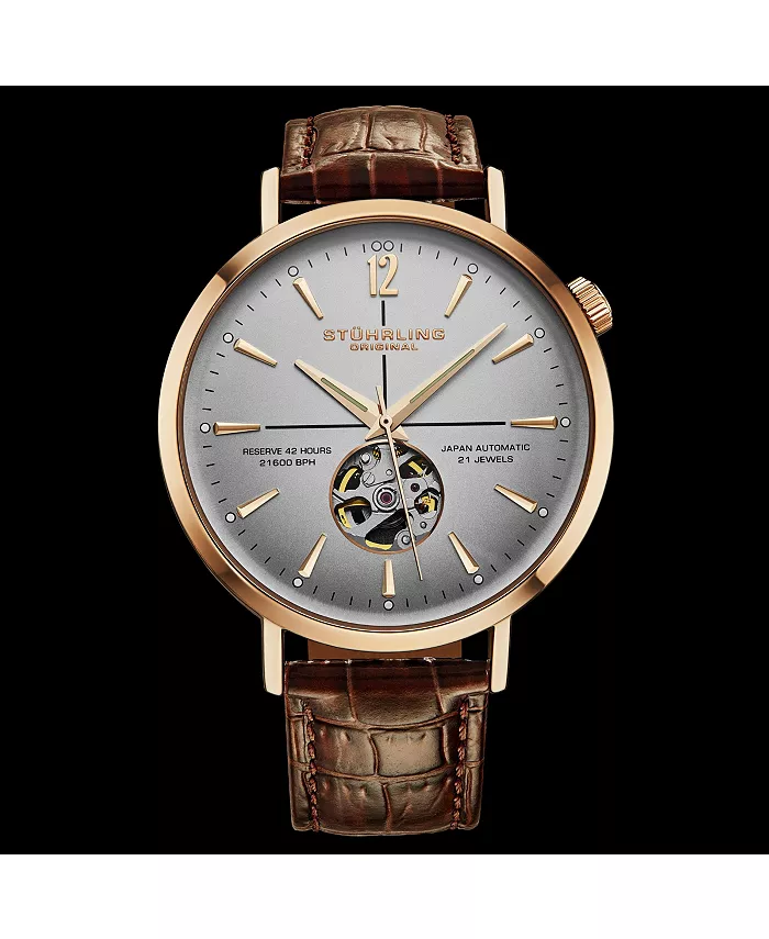 

Мужские часы 1021 Quasar Skeleton Automatic, 42 мм Stuhrling, розовый