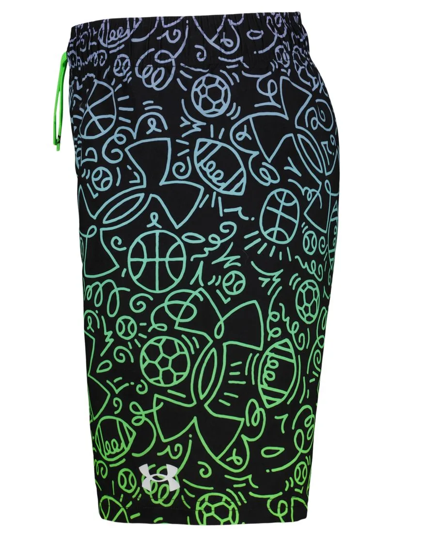 Плавки для мальчиков 8-20 лет с рисунком в виде дудлов Under Armour, черный/neon зеленый — фото 3