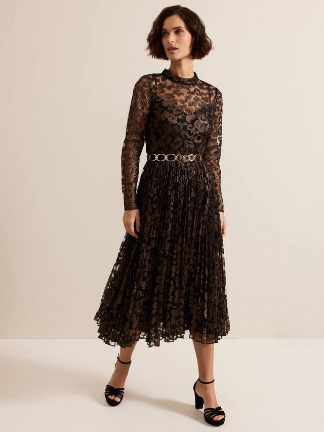 

Плиссированное платье миди с леопардовым принтом theodora Phase Eight, цвет Black/Bronze