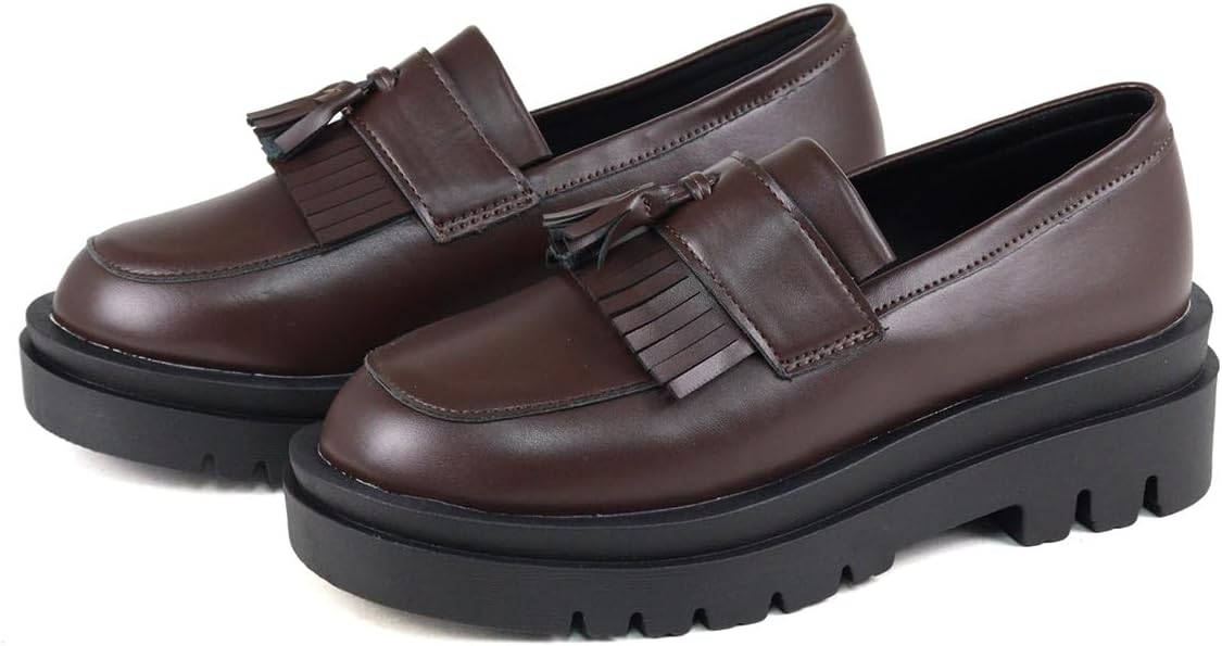 

Женские лоферы с кисточками, мужской стиль, подошва 5,5 см, U-образный носок Liberty Doll, темно-коричневый