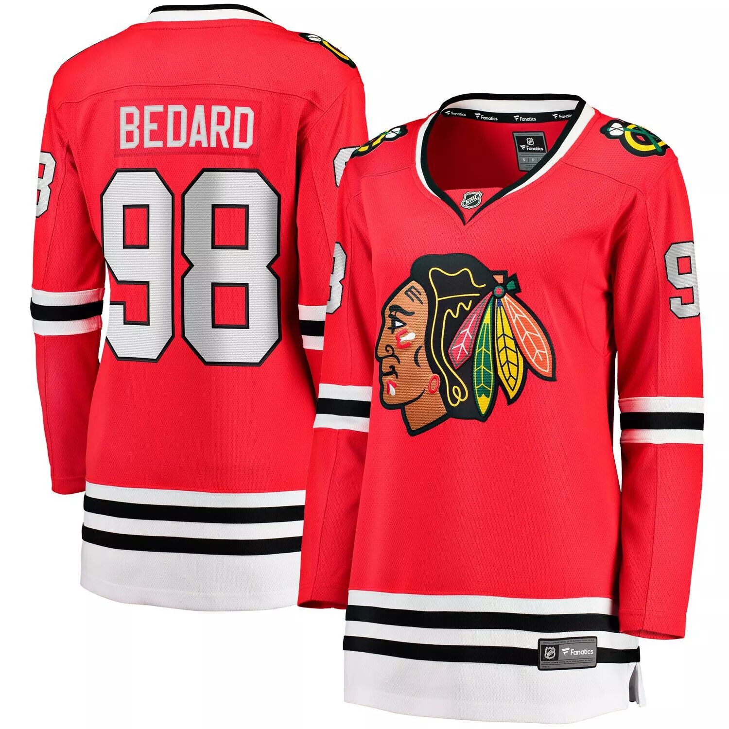 

Женская футболка Fanatics Branded Connor Bedard Red Chicago Blackhawks 2023 NHL Draft Home Breakaway Player Fanatics
