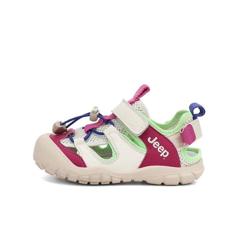 Детские сандалии на низком ходу из искусственной кожи Jeep, Neon Green/Rose Pink