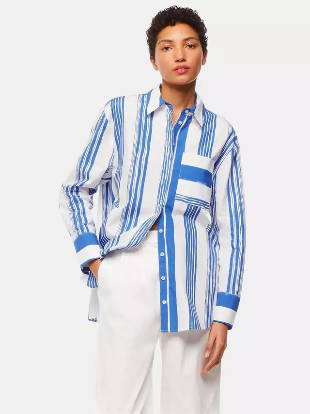 

Рубашка Whistles Painted Stripe Oversized Cotton, цвет white/blue