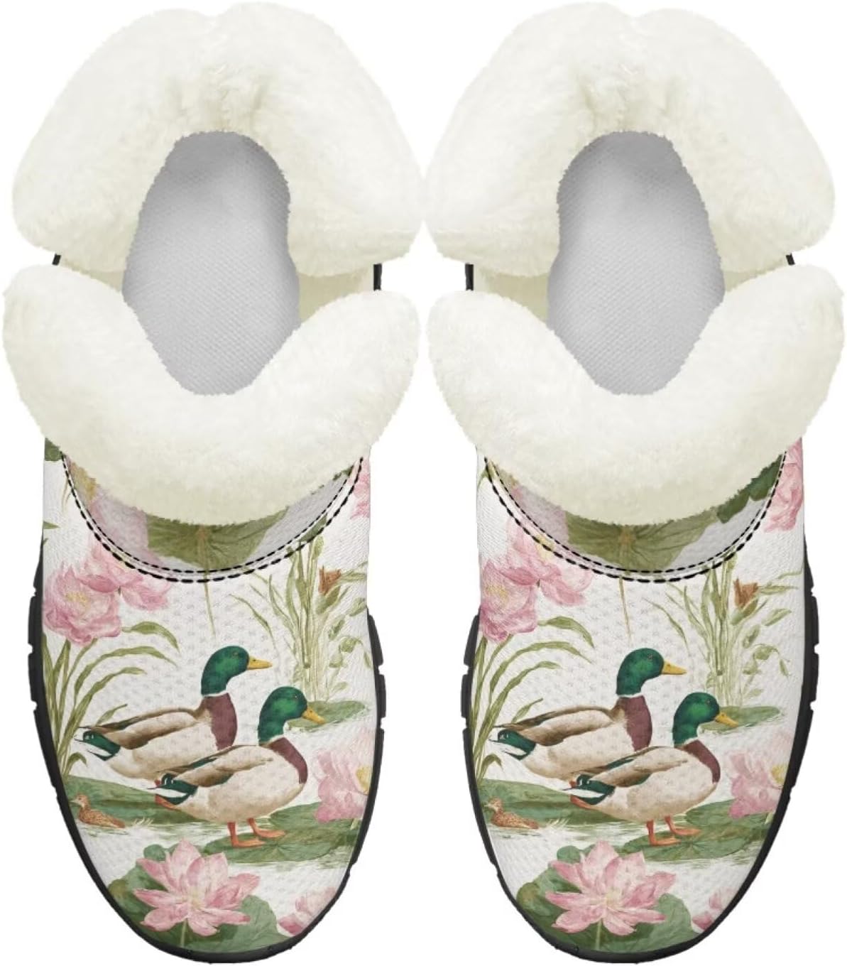 

Ботинки на осень-зиму для девочек, большие и маленькие дети, противоскользящие зимние ботинки, с меховой подкладкой, на липучке, повседневные Pointodoor, Mallard Duck Lotus