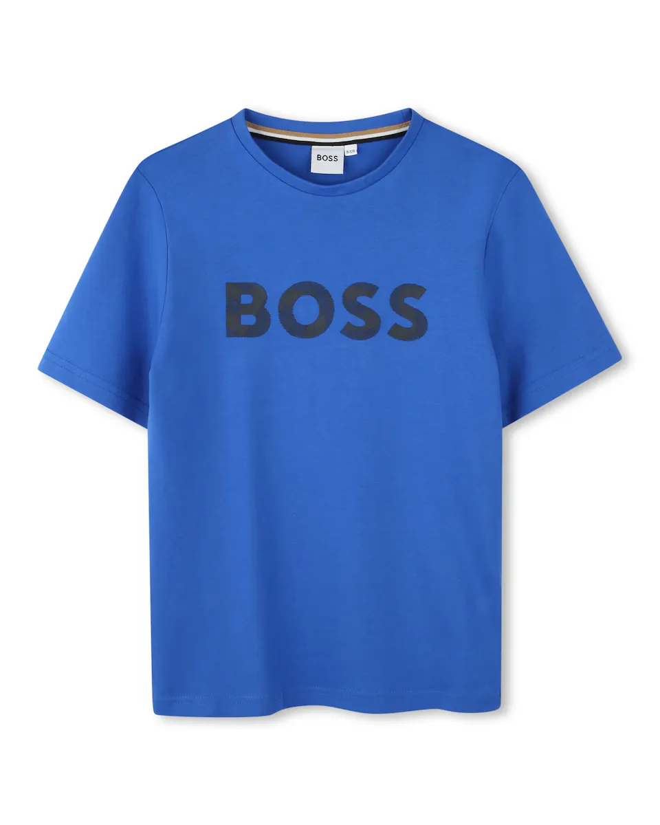 

Футболка для мальчика из 100% хлопка с логотипом спереди BOSS Kidswear, цвет Azul Índigo