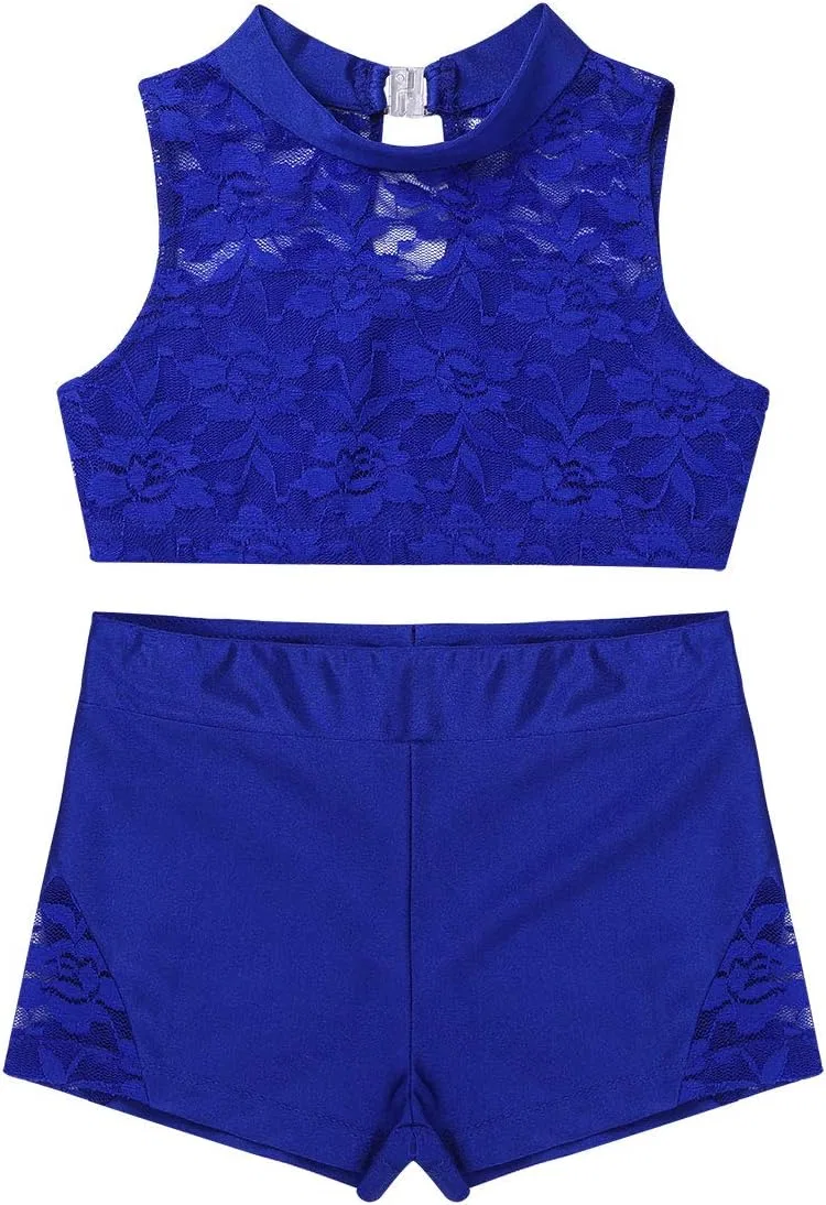 Детский спортивный комплект из топа и шорт, inlzdz, Blue Turtleneck Lace