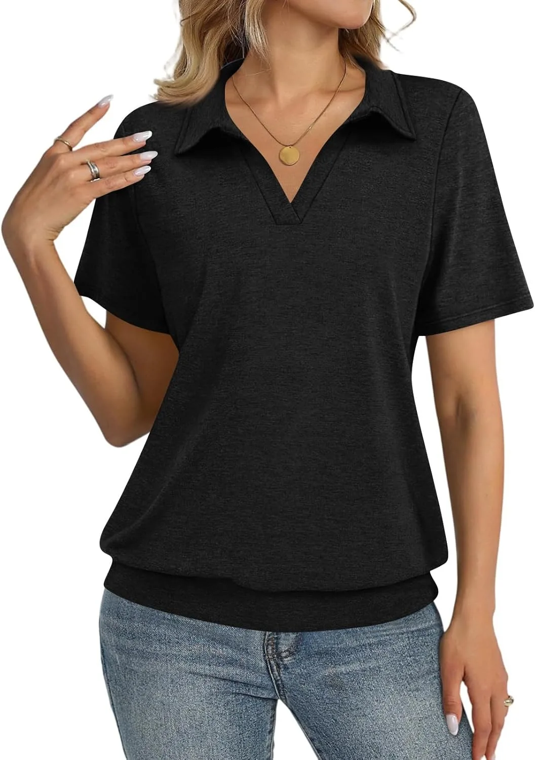 

Женская футболка-поло с коротким рукавом и V-образным вырезом Shusuen