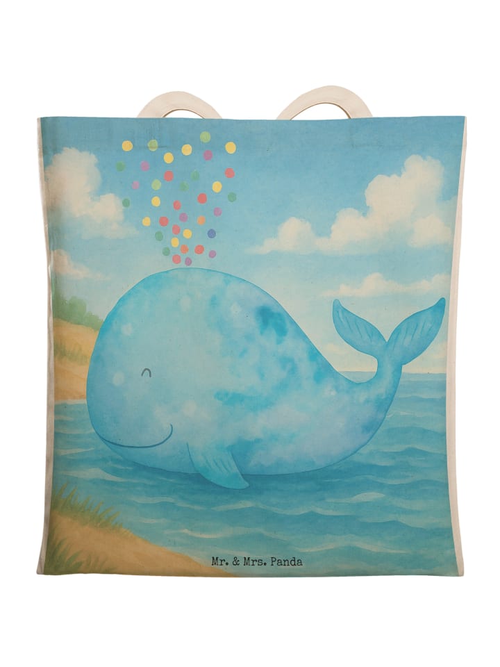 

Сумка-шоппер из ткани с рисунком кита и конфетти, без слогана, белого цвета Mr. & Mrs. Panda