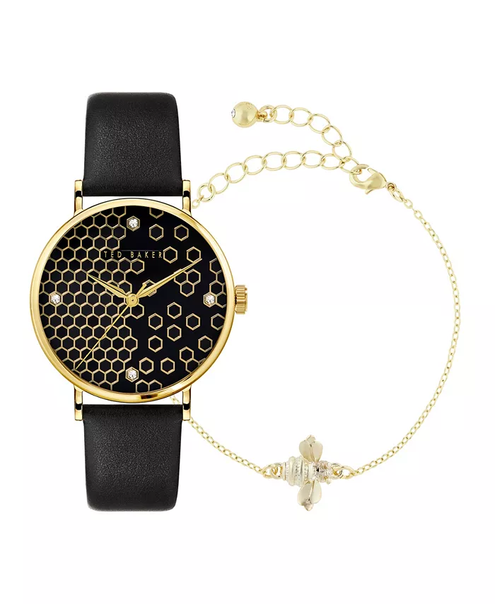 

Женские часы Phylipa Beehive с черным кожаным ремешком 37 мм и браслетом, подарочный набор, 2 предмета Ted Baker
