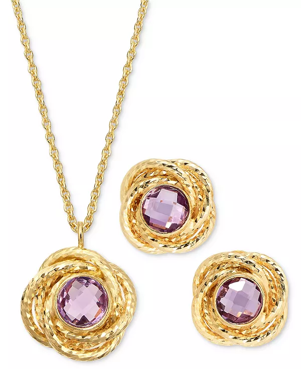 

Комплект из двух 18-дюймовых подвесок-сережек с цитринами «Любовный узел» и подходящих серег-гвоздиков (1-3/4 карата) из стерлингового серебра с 14-каратным золотом (также с небесно-голубым топазом и аметистом) Macy'S, amethyst