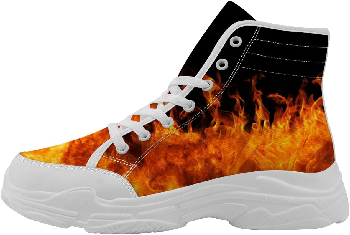 

Мужские и женские высокие кроссовки Flame, тканевые платформенные туфли на шнуровке, подарки для него и для нее Generic, белый/черный/оранжевый