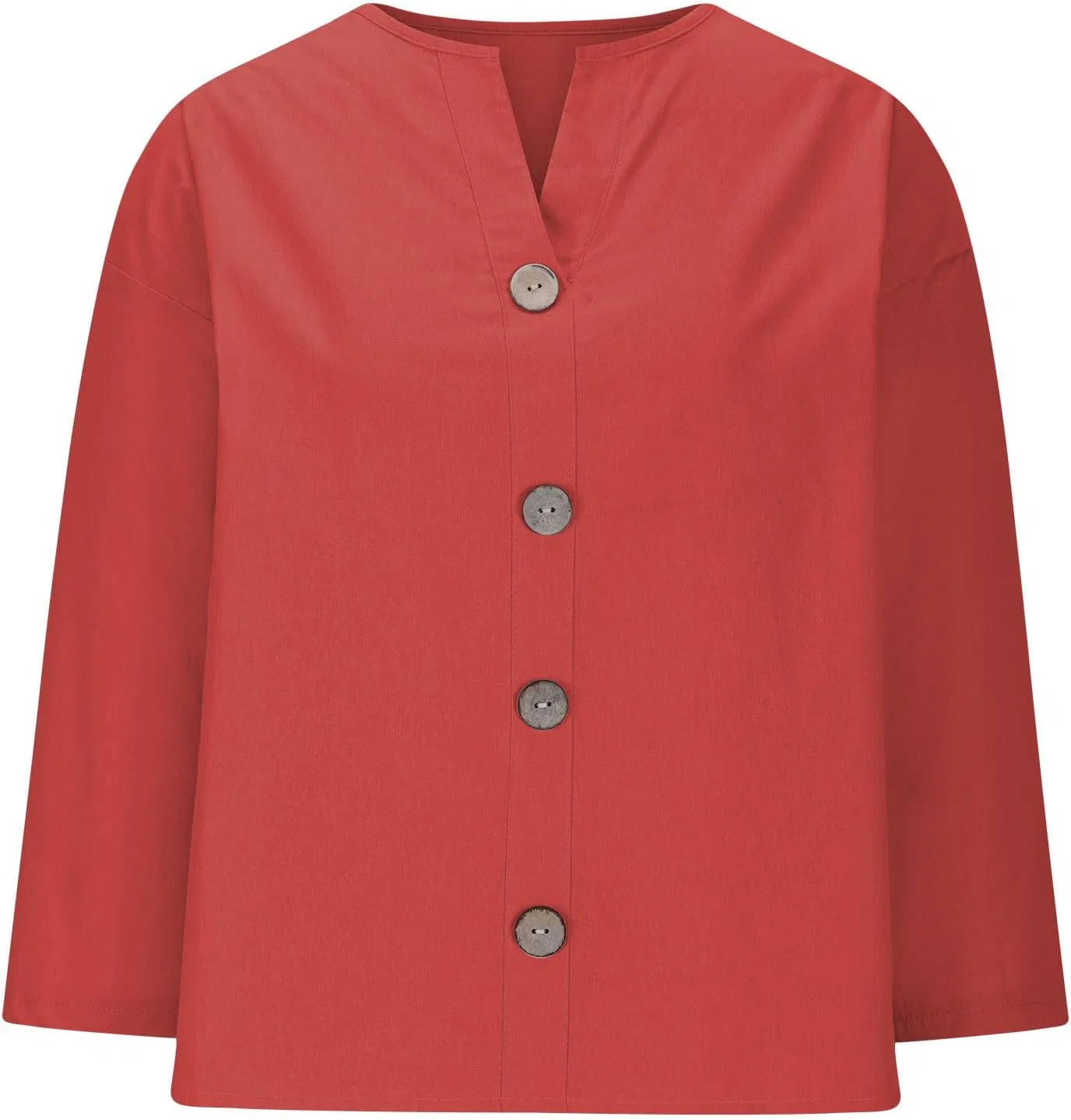 Женская блуза с V-образным вырезом, Linen, 3/4 рукава, Red — фото 3