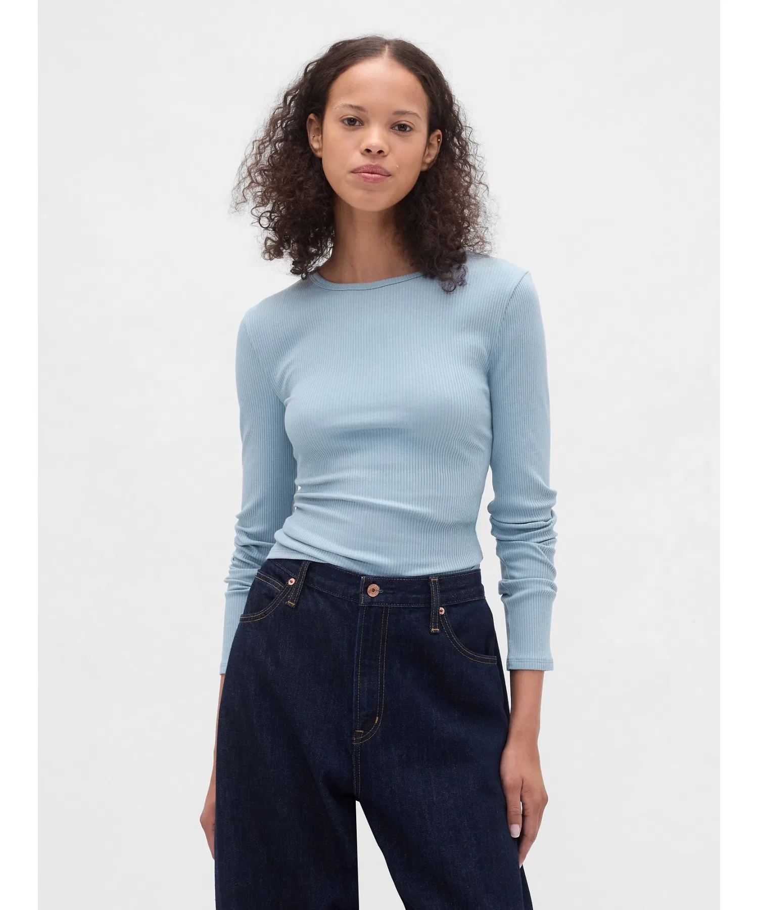 Женская футболка GAP Modern Rib с длинным рукавом тёмно-синяя — фото 2
