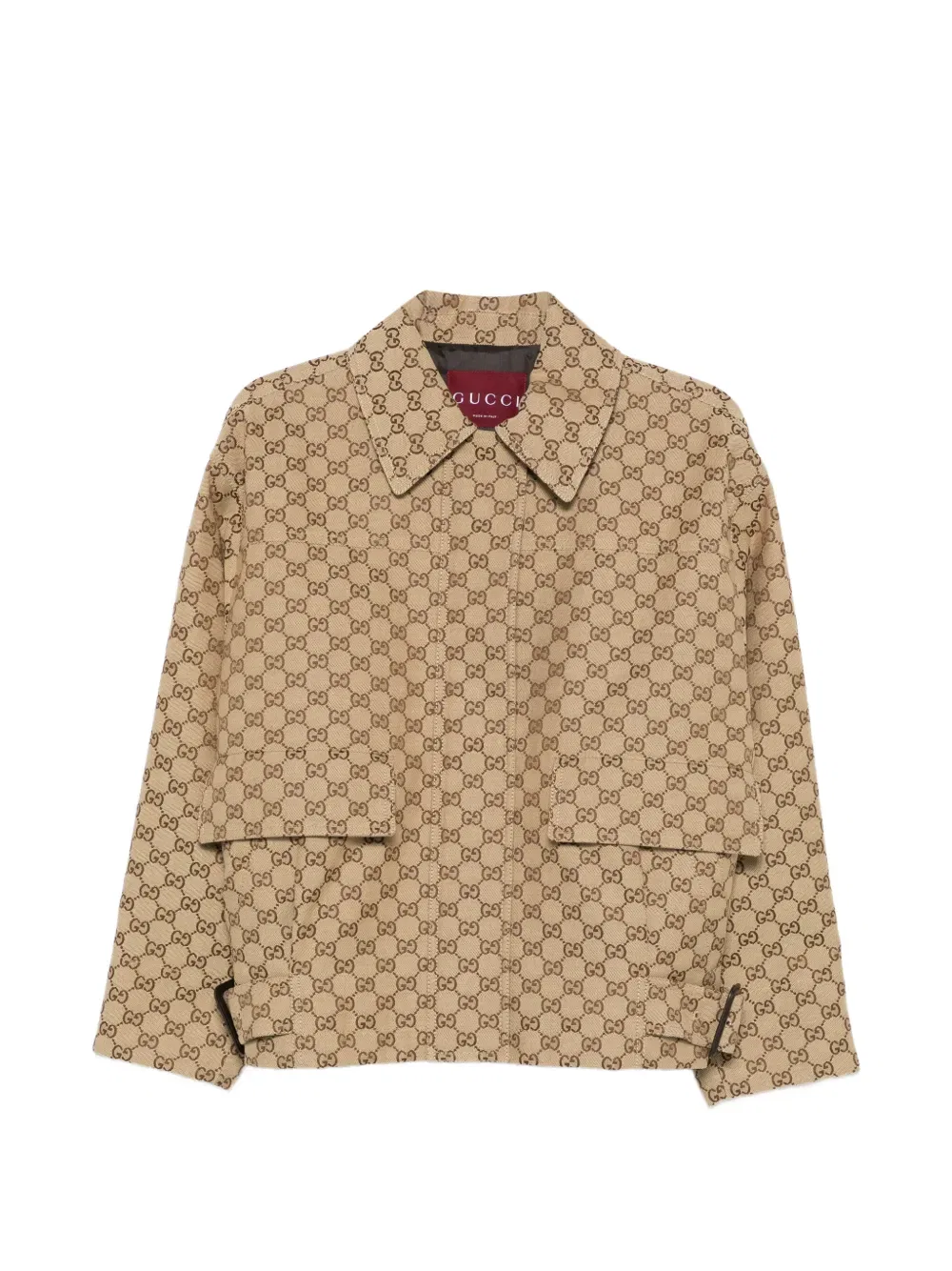 Куртка Gucci с логотипом и монограммой, классический воротник, бежевый