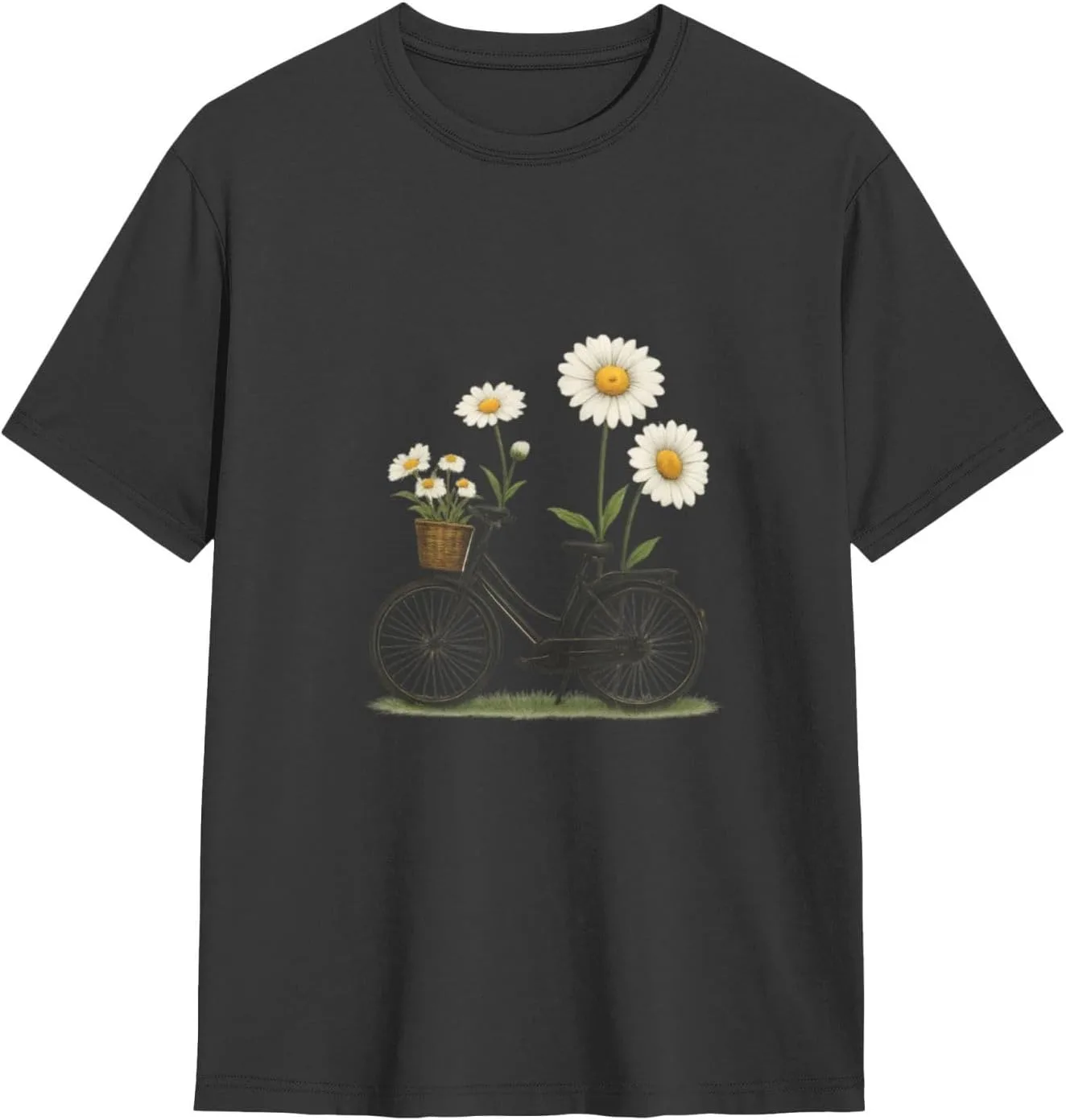 

Классическая футболка с круглым вырезом Unisex Casual Tee с принтом "Велосипед в цветах" ShuDianhkqwe