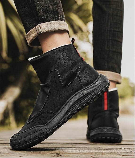 Мужские зимние ботинки Hhhchpm коричневого цвета, водонепроницаемые утепленные с плюшевой подкладкой, с боковой молнией, с нескользящей подошвой - модные теплые повседневные ботинки для улицы и повседневной носки — фото 4