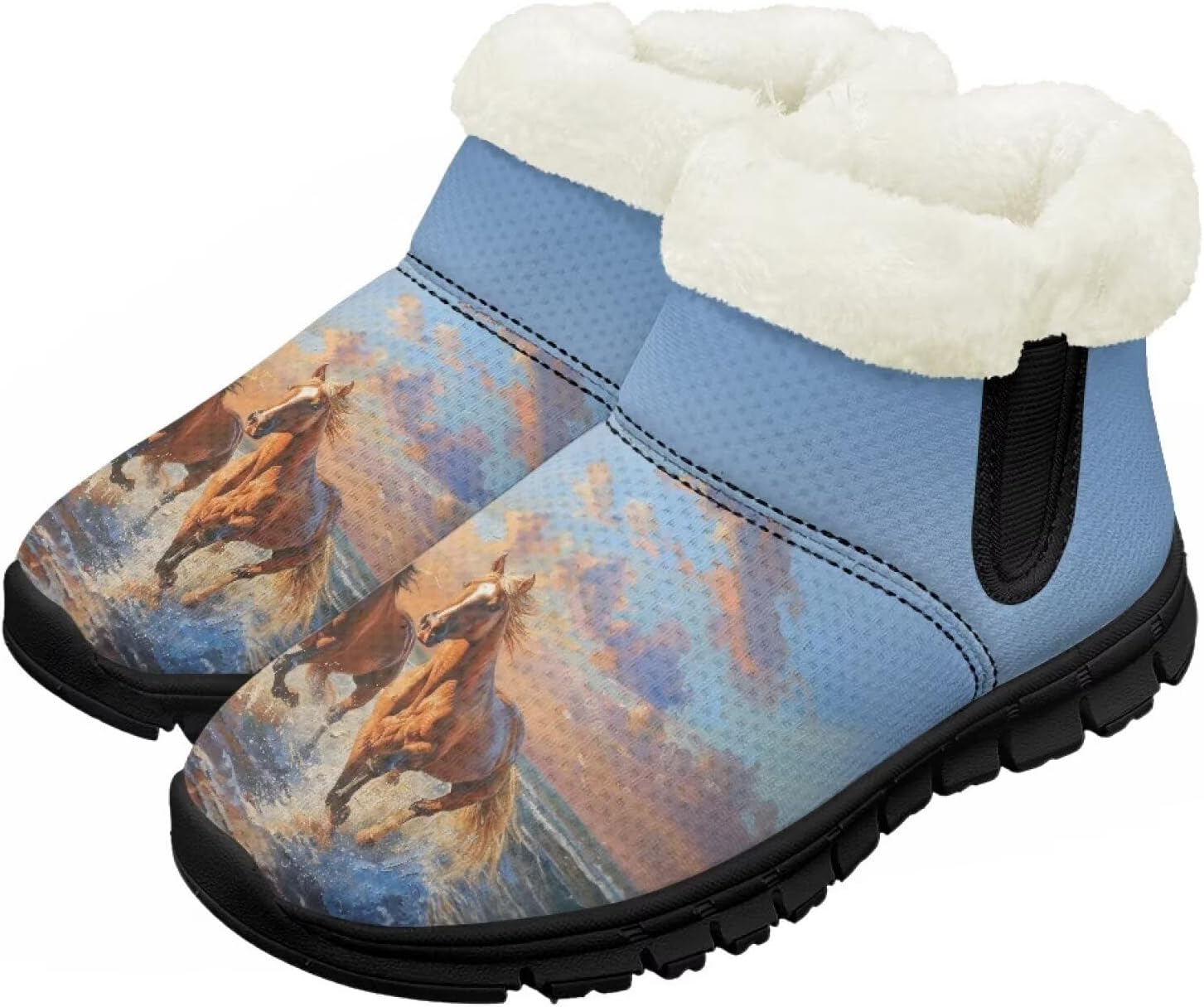 

Зимние ботинки Chririnla для малышей, мальчиков и девочек, теплые низкие ботинки с искусственным мехом для холодной погоды на улице, Seaside Horse