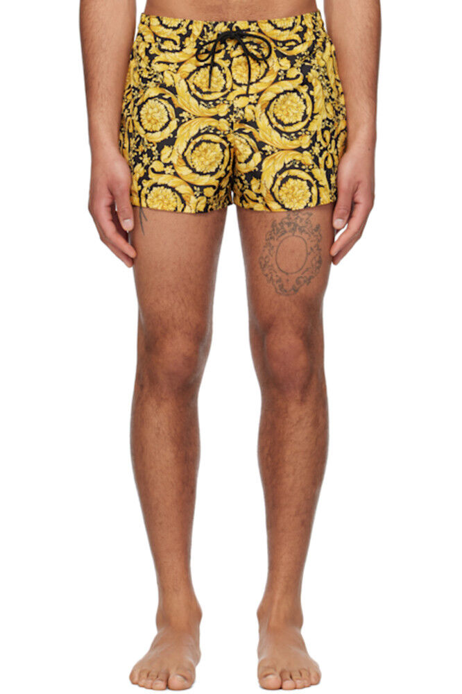 

Желтые и черные шорты для плавания Barocco Versace Underwear