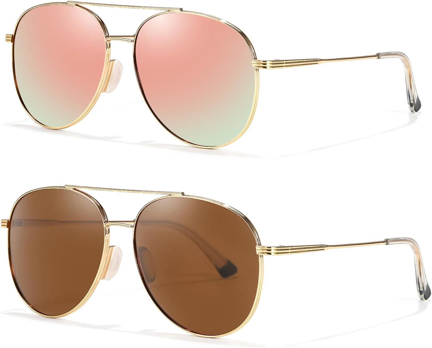 

Солнцезащитные очки-авиаторы TJUTR с защитой от спутывания линз, для женщин и мужчин, поляризованные, с защитой от УФ-излучения UV400, модные, с металлической оправой, предотвращающей зацепление, C1 Gold/Pink + Gold/Brown
