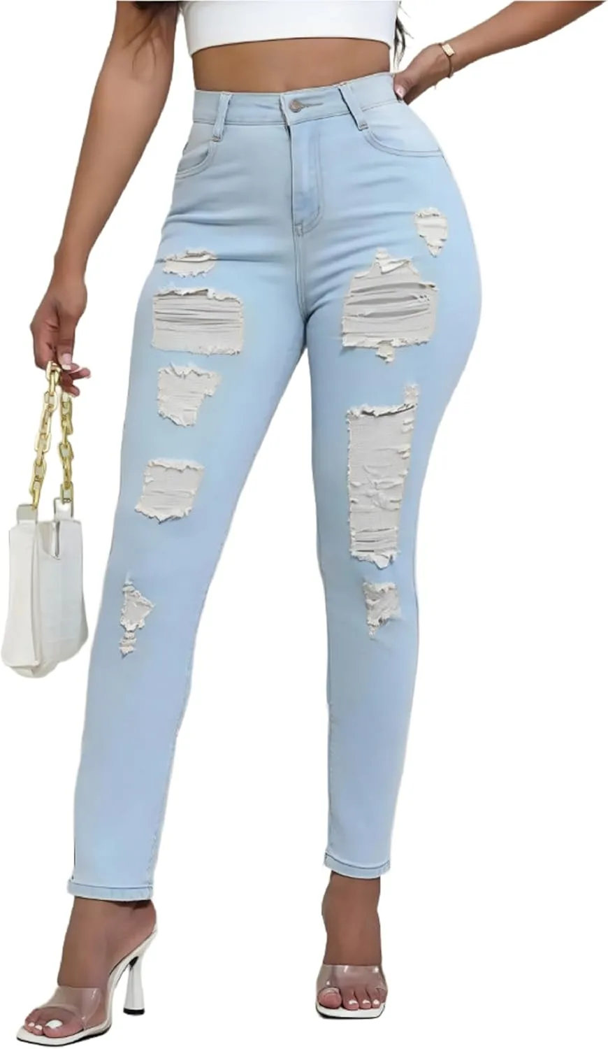 

Женские джинсы Stretch Slim Fit с потертостями Mid Waist Crop Huang's