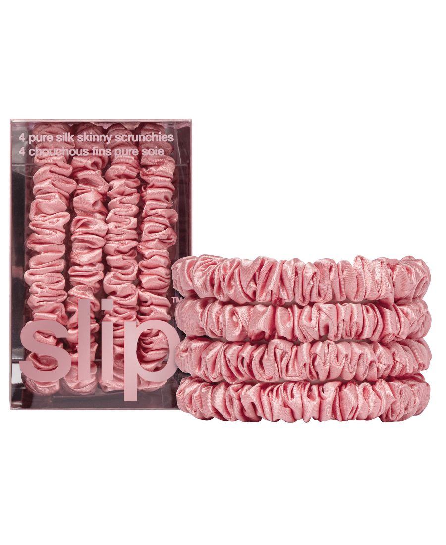 

Набор из 4 узких резинок для волос из чистого шелка Back-to-Basics Slip, цвет rose