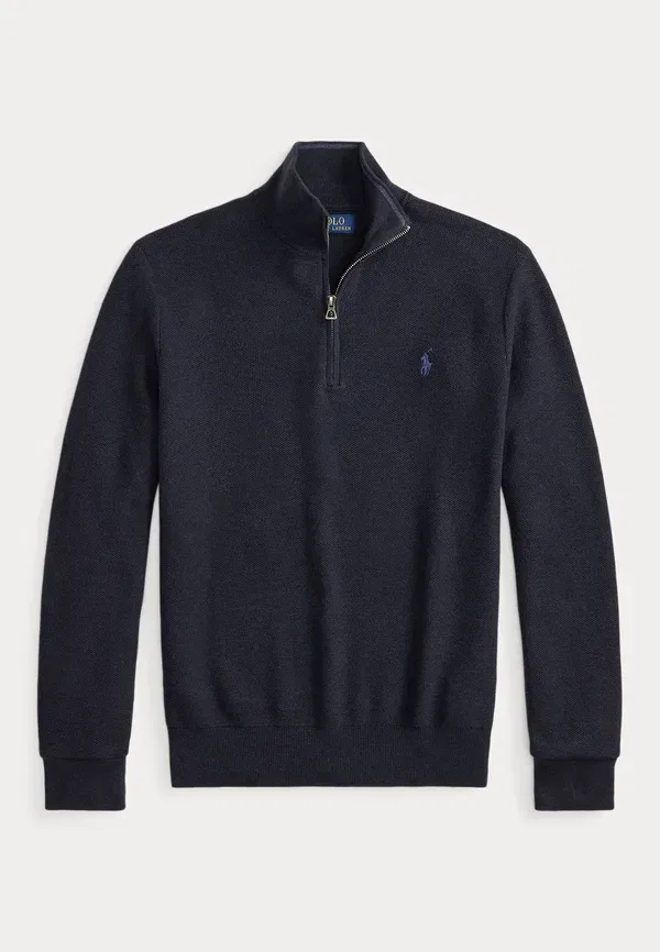 Свитер с воротником-поло из хлопковой сетки Polo Ralph Lauren, темно-синий — фото 4