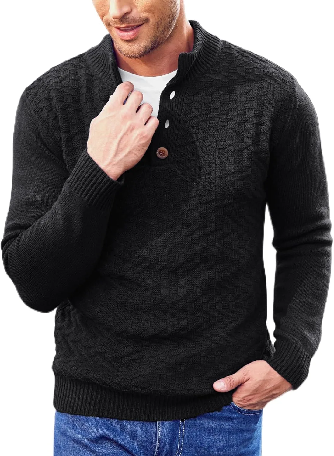 

COOFANDY мужской свитер с воротником стойкой на пуговицах