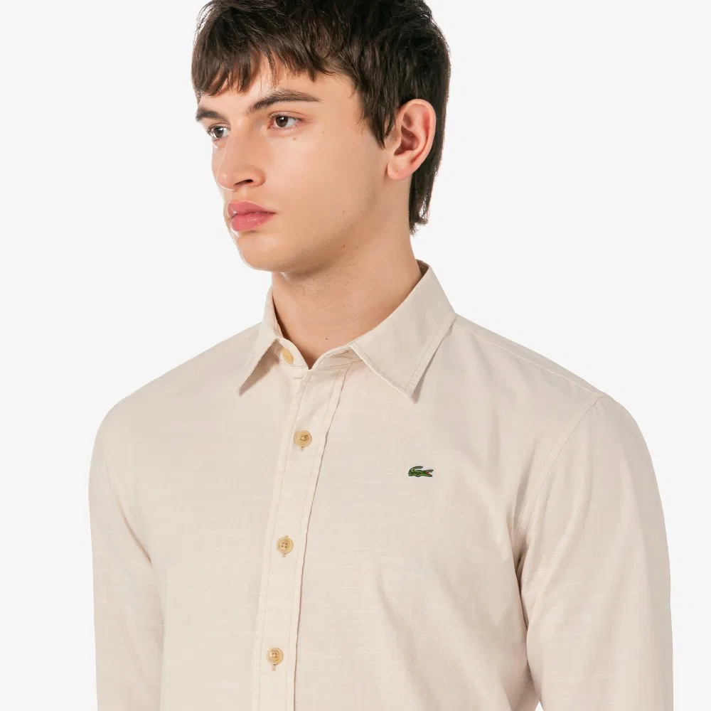 Мужская бежевая рубашка из шамбре от Lacoste — фото 2
