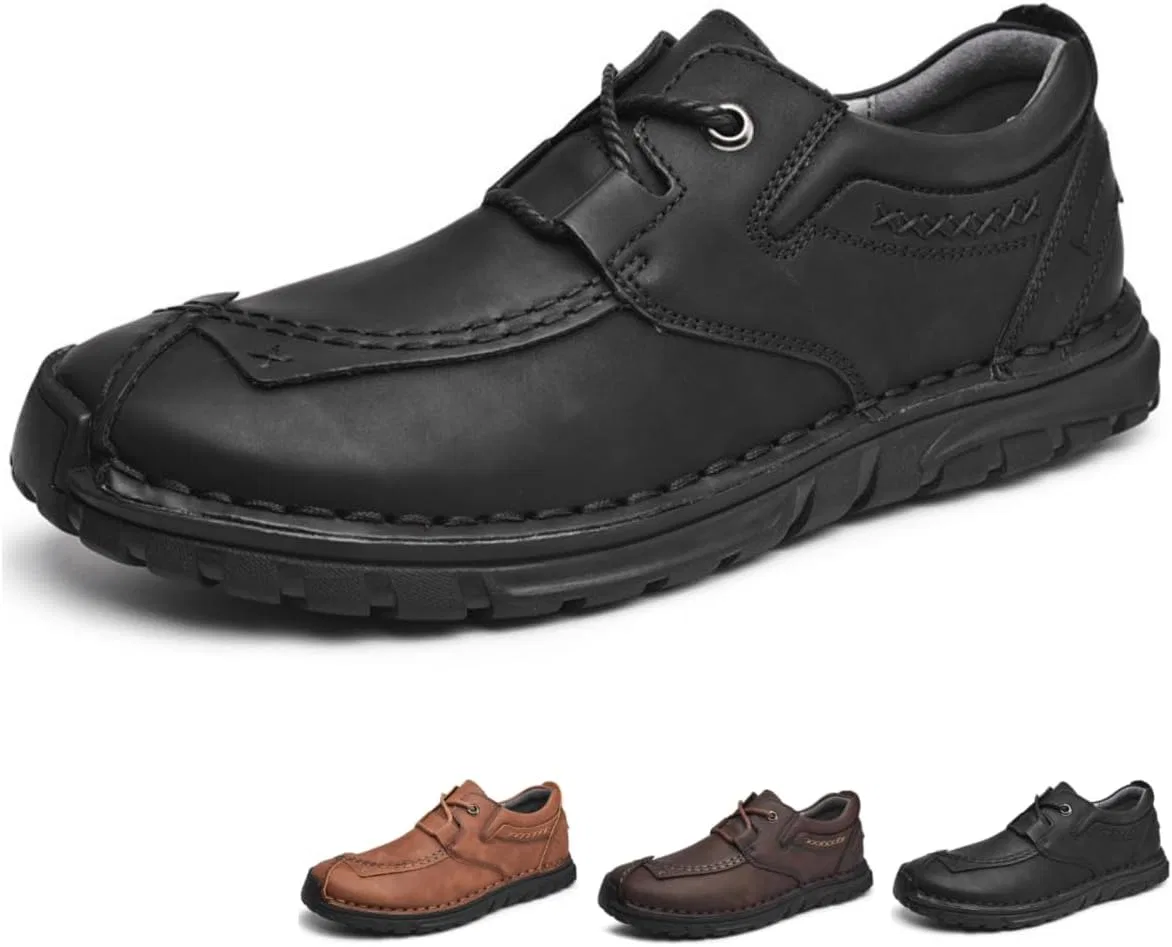 Мужские повседневные туфли Leather Casual Shoes, Driving Loafers, Breathable Soft Sole Non-Slip Walking Shoes, Black Cibenf