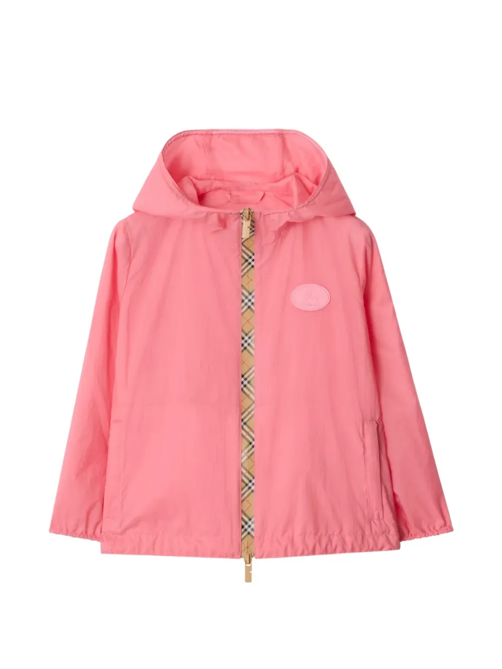 Куртка с капюшоном из нейлона с клетчатой лентой BURBERRY KIDS, розовый
