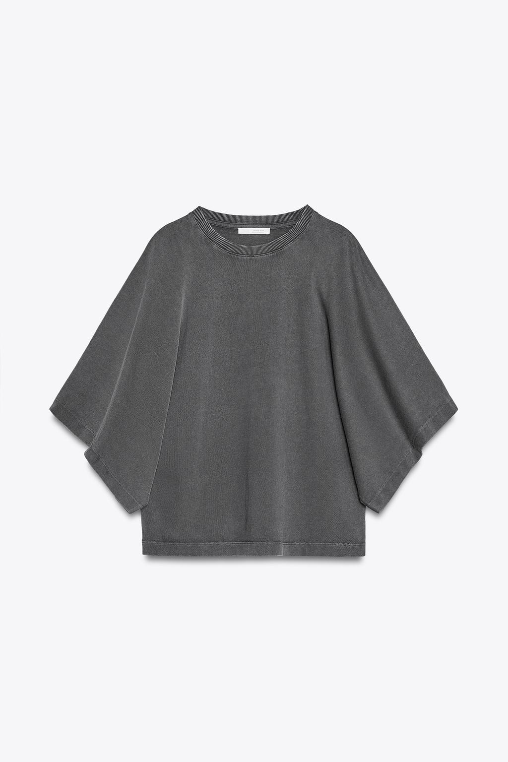 

Застиранная футболка с коротким рукавом ZARA, цвет Blue grey
