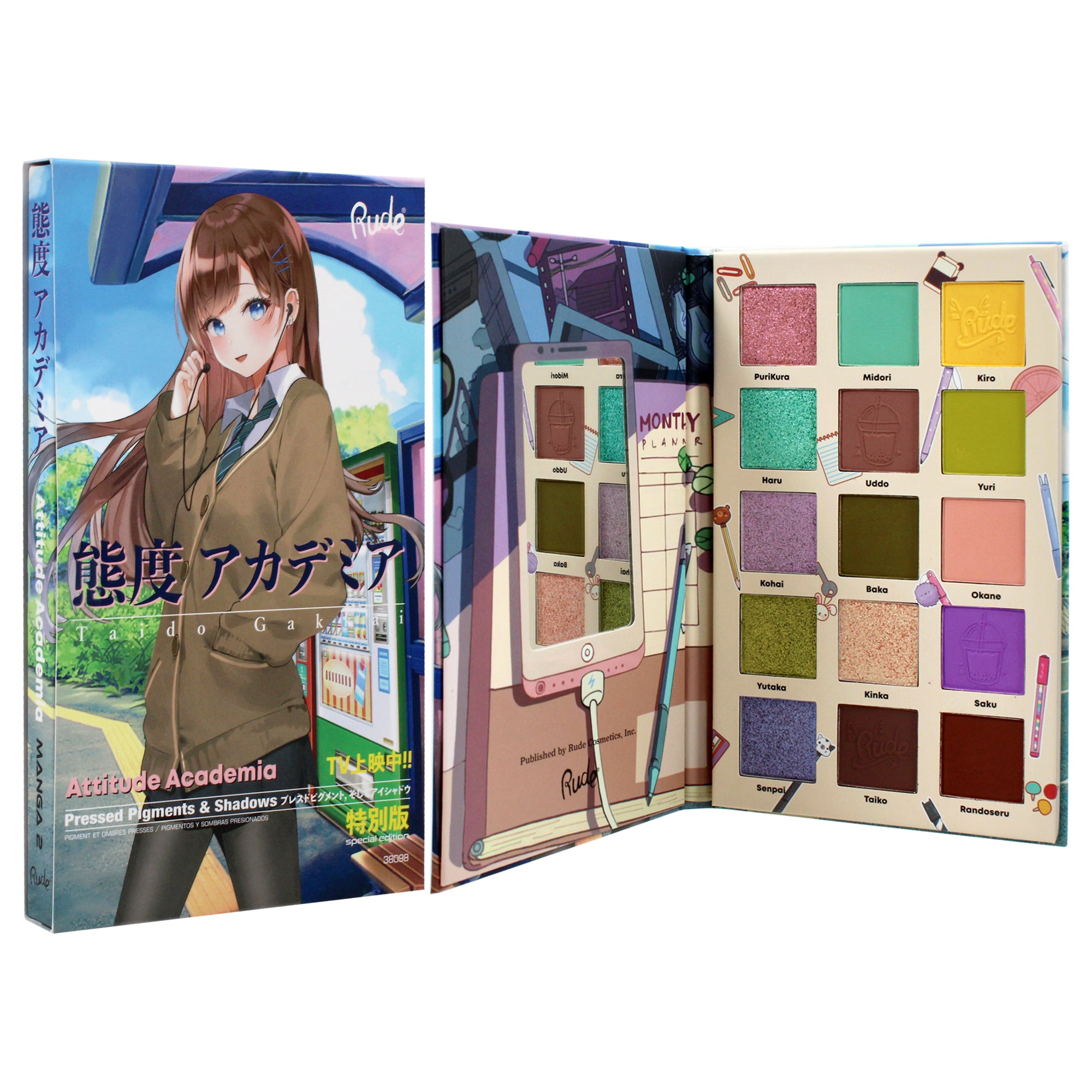 Палитра прессованных пигментов и теней Manga Collection - Attitude Academia от Rude Cosmetics для женщин - 0,77 унции Rude Cosmetics, Small — фото 3